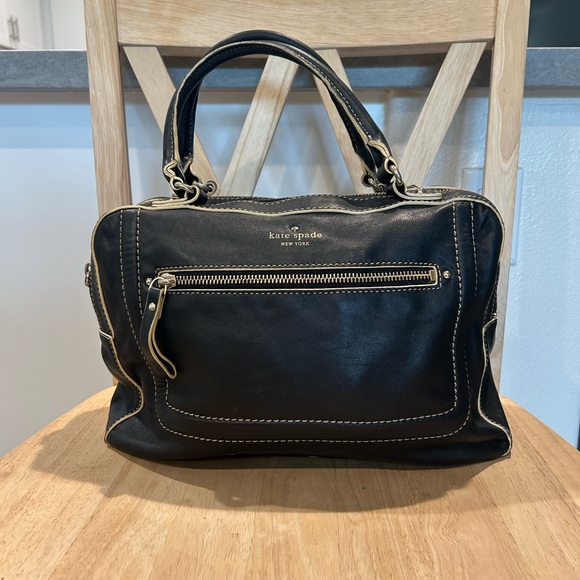 kate spade Handbags - Vintage Kate Spade Black Satchel with Cream Stitching